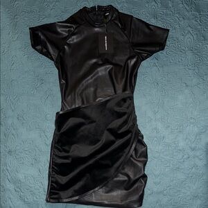 Elegant Black Dress real Leather